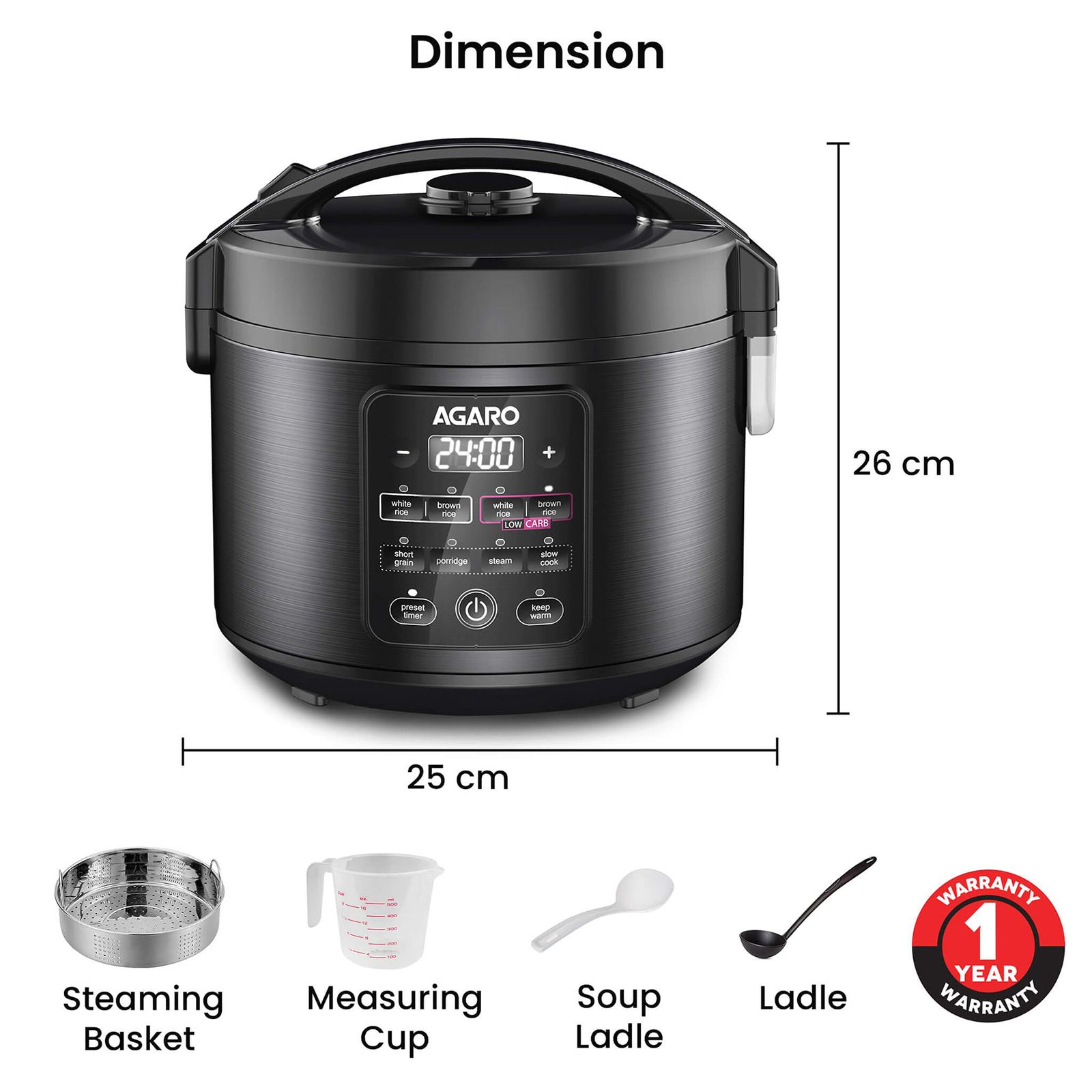 AGARO Regal 3 Litre Electric Rice Cooker with Overheat Protection (Black) AGARO Regal 3 Litre Electric Rice Cooker with Overheat Protection (Black)_12
