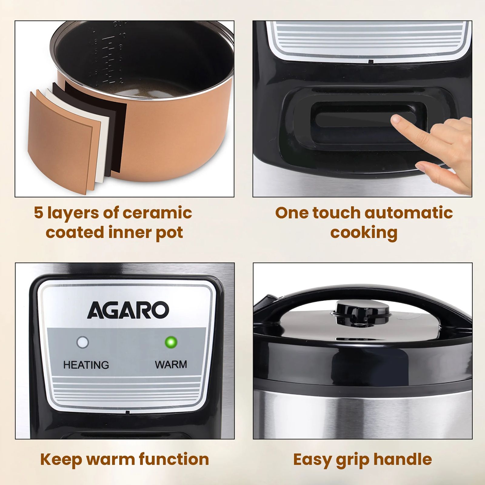 AGARO Regency 5 Litre Electric Rice Cooker with Keep Warm Function (Silver)_7