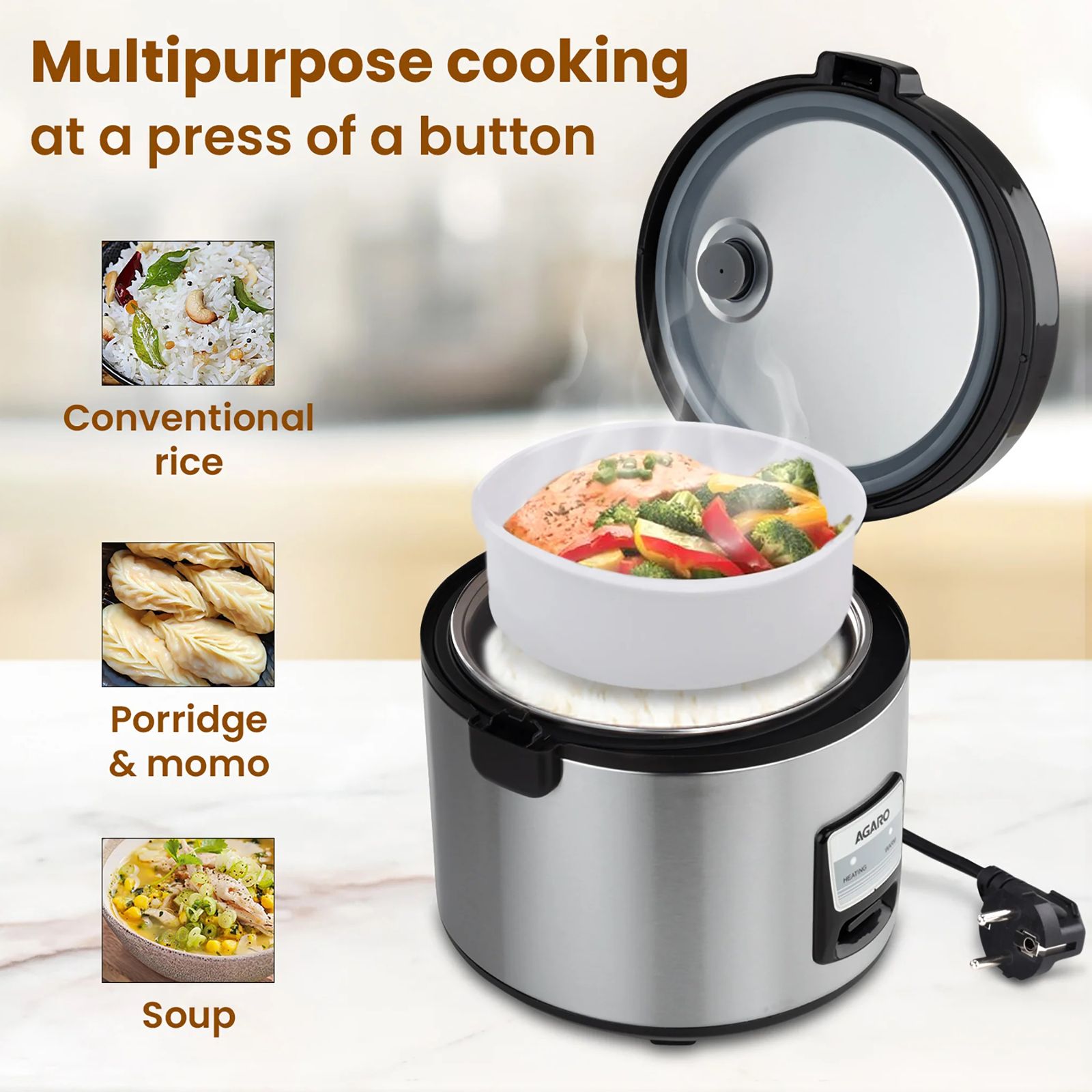 AGARO Regency 5 Litre Electric Rice Cooker with Keep Warm Function (Silver)_9