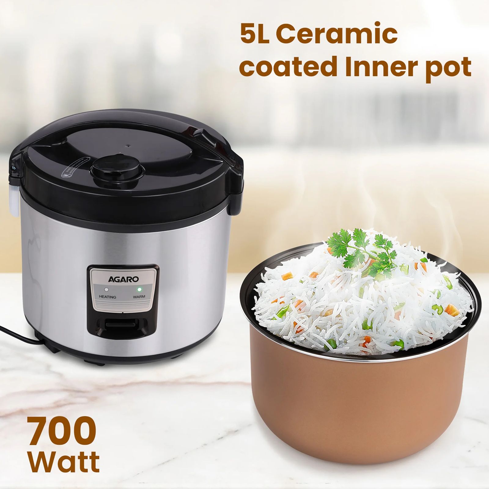 AGARO Regency 5 Litre Electric Rice Cooker with Keep Warm Function (Silver)_4