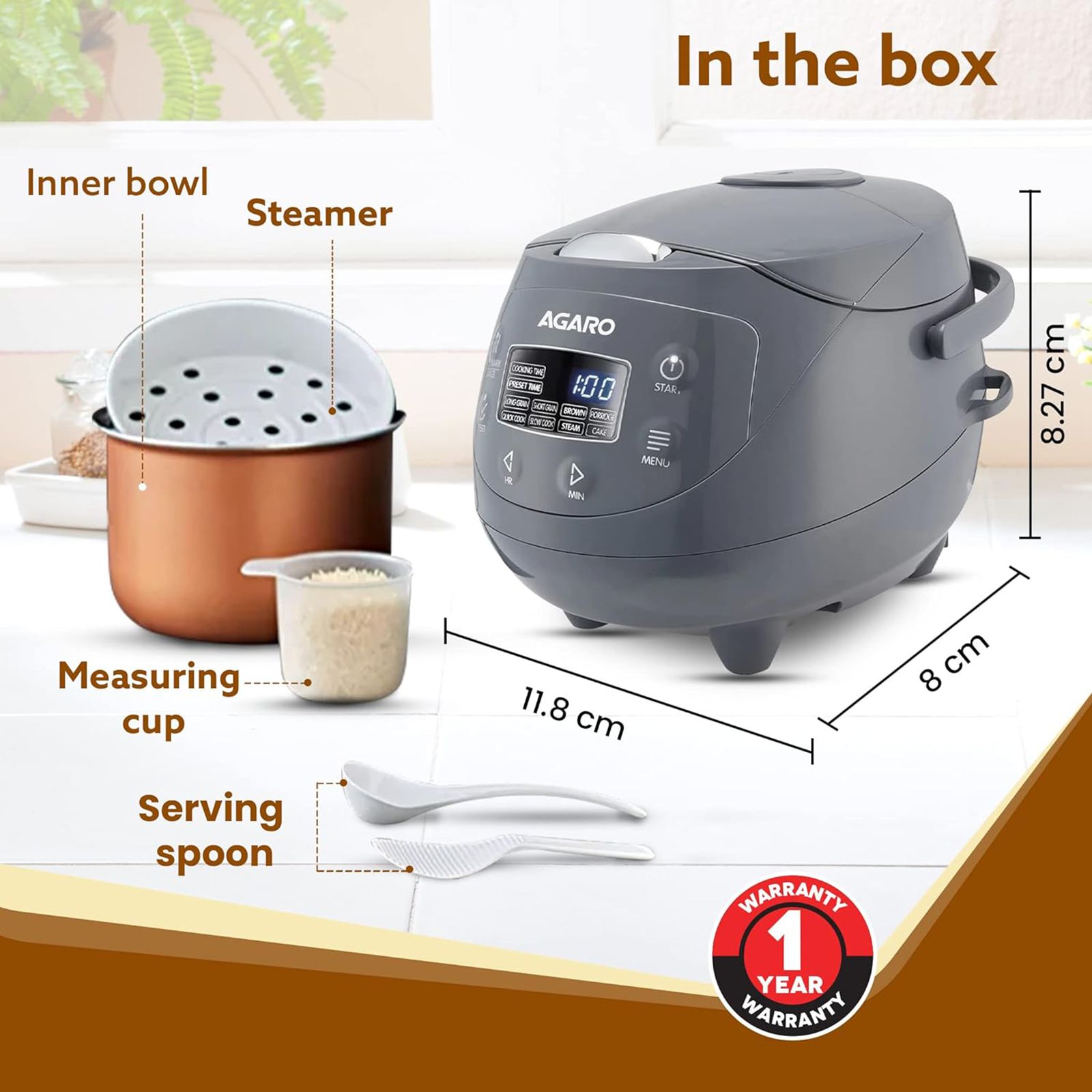 AGARO Imperial 2 Litre Electric Rice Cooker with Keep Warm Function (Grey) AGARO Imperial 2 Litre Electric Rice Cooker with Keep Warm Function (Grey)_11