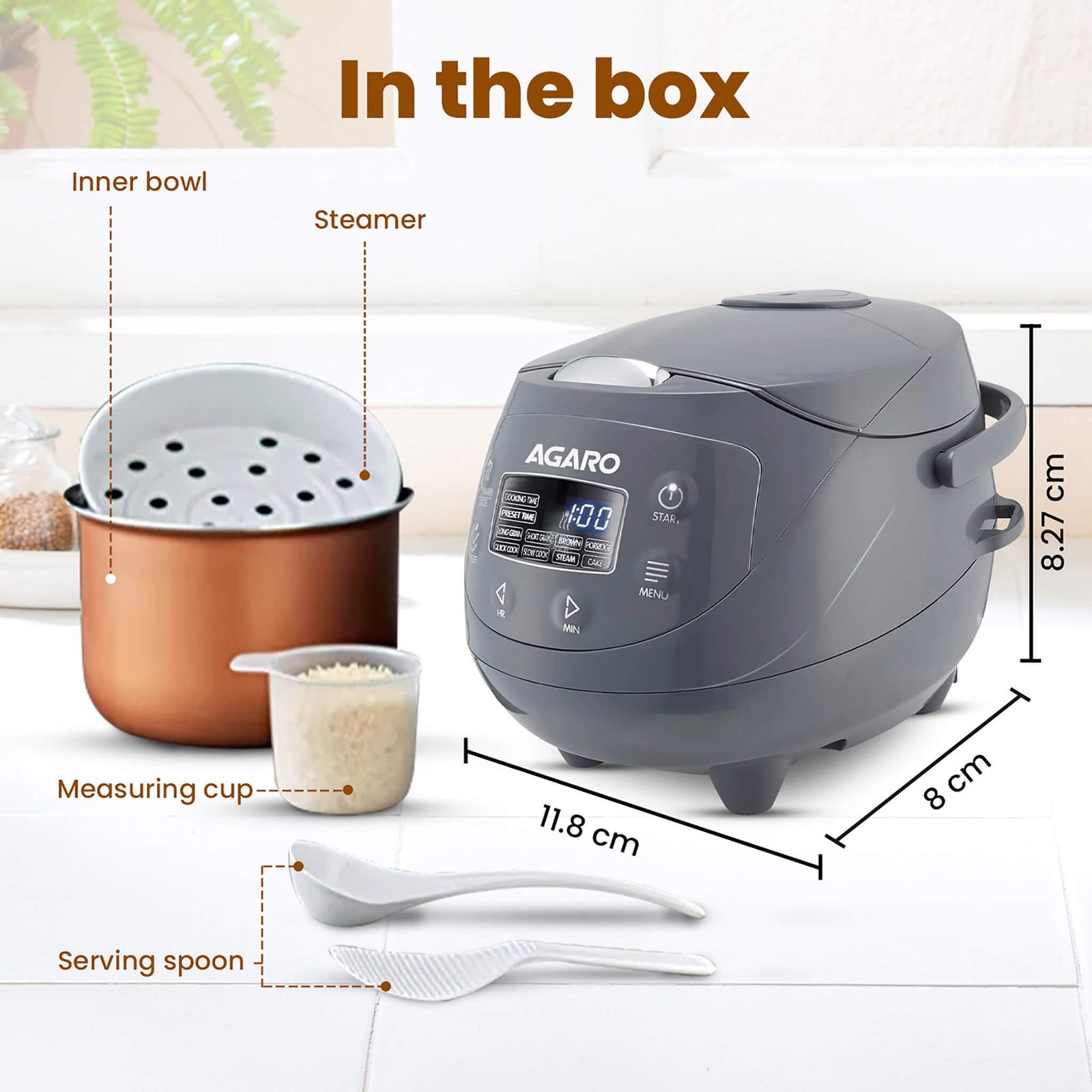 AGARO Imperial 2 Litre Electric Rice Cooker with Keep Warm Function (Grey) AGARO Imperial 2 Litre Electric Rice Cooker with Keep Warm Function (Grey)_14