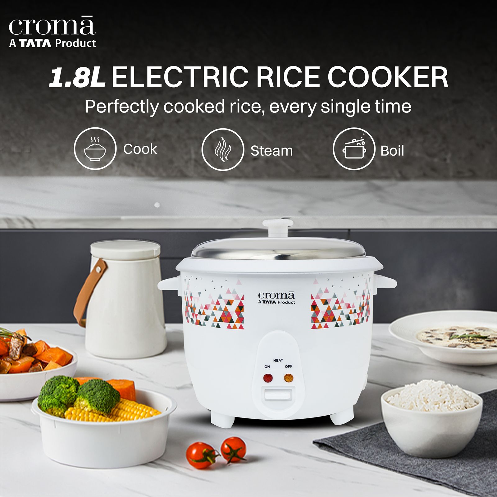 Croma 1.8 Litre Electric Rice Cooker with Keep Warm Function (White)_8