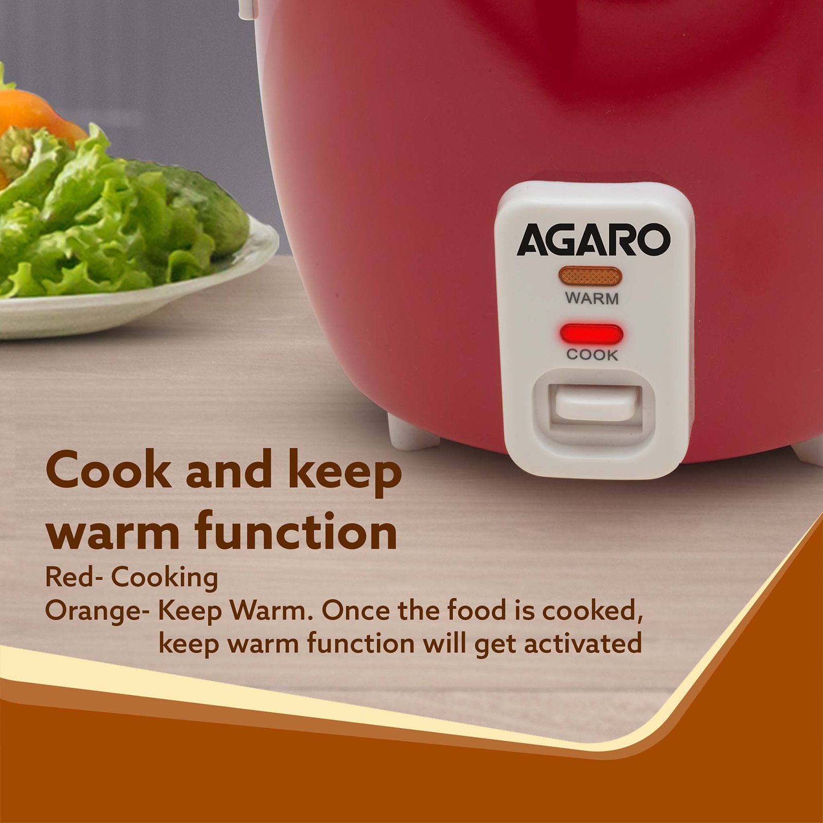 AGARO Elegant 1 Litre Electric Rice Cooker with Keep Warm Function (Red) AGARO Elegant 1 Litre Electric Rice Cooker with Keep Warm Function (Red)_5