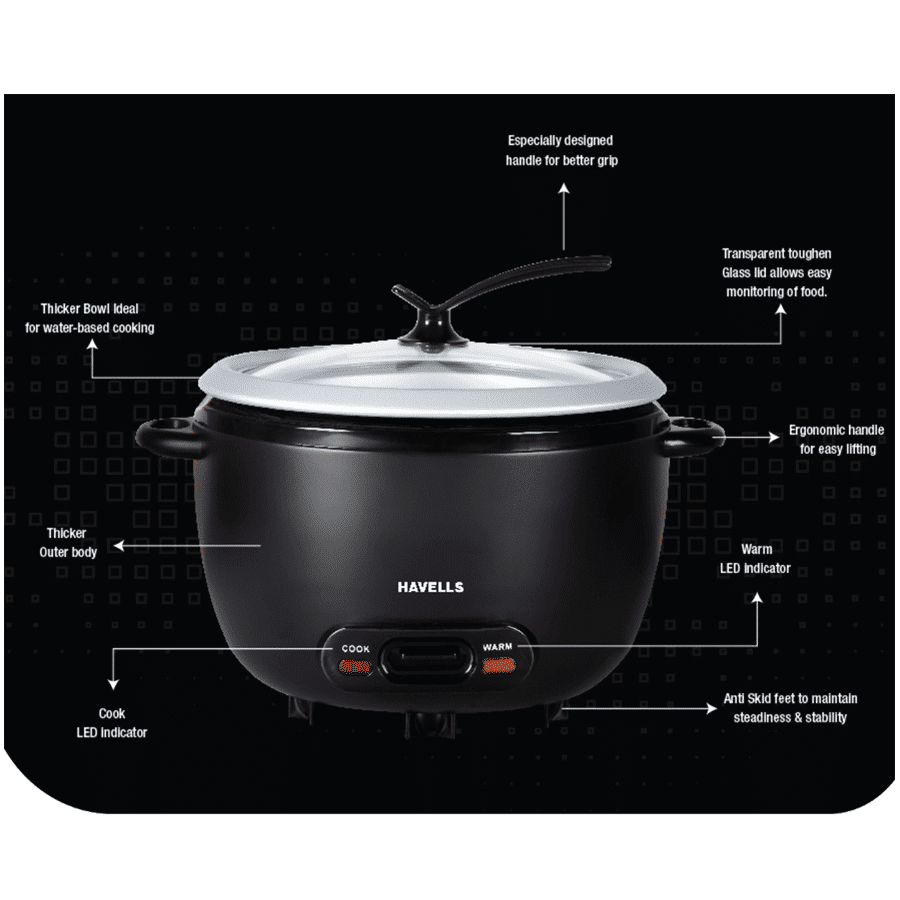 Havells X Press 1 Litre 400 Watt Rice Cooker (GHCRCCXK040, Black)_4