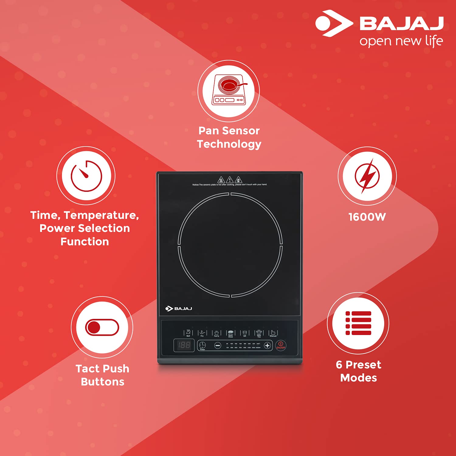 Bajaj Majesty ICX Neo 1600W Induction Cooktop with 7 Preset Menus Bajaj Majesty ICX Neo 1600W Induction Cooktop with 7 Preset Menus_8