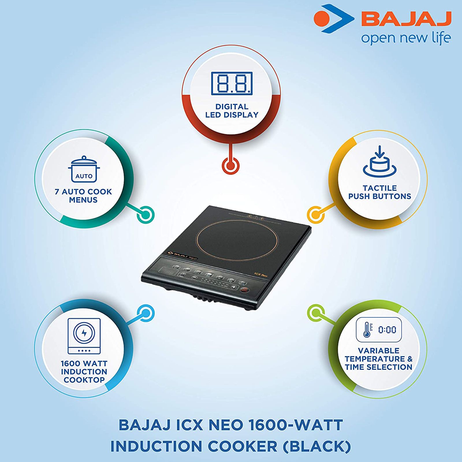 Bajaj Majesty ICX Neo 1600W Induction Cooktop with 7 Preset Menus Bajaj Majesty ICX Neo 1600W Induction Cooktop with 7 Preset Menus_4