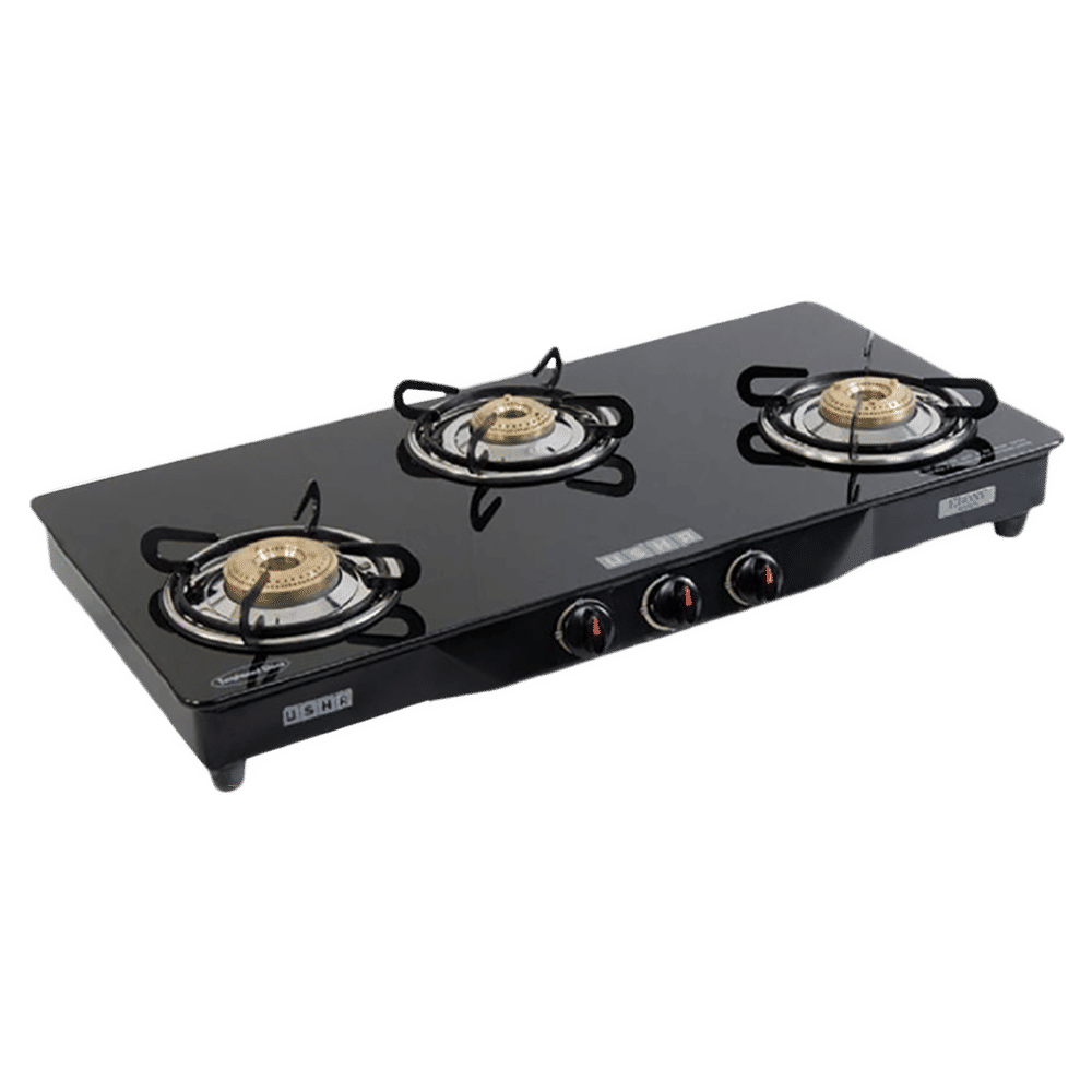 USHA Ebony GS3001 Toughened Glass Top 3 Burner Manual Gas Stove (Powder Coated Frame, Black) USHA Ebony GS3001 Toughened Glass Top 3 Burner Manual Gas Stove (Powder Coated Frame, Black)_8