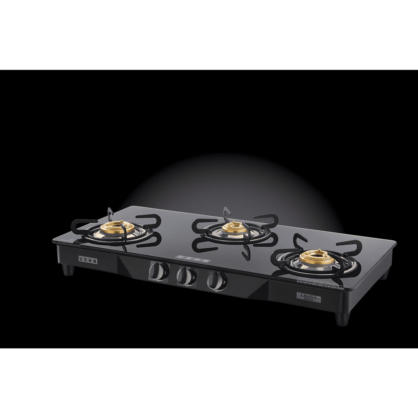 USHA Ebony GS3001 Toughened Glass Top 3 Burner Manual Gas Stove (Powder Coated Frame, Black) USHA Ebony GS3001 Toughened Glass Top 3 Burner Manual Gas Stove (Powder Coated Frame, Black)_10