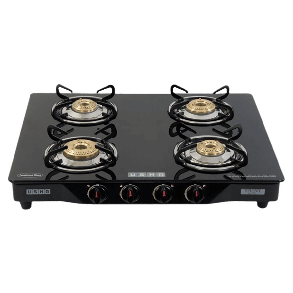 USHA Ebony GS4001 Toughened Glass Top 4 Burner Automatic Gas Stove (Slim Line Design, Black) USHA Ebony GS4001 Toughened Glass Top 4 Burner Automatic Gas Stove (Slim Line Design, Black)_1