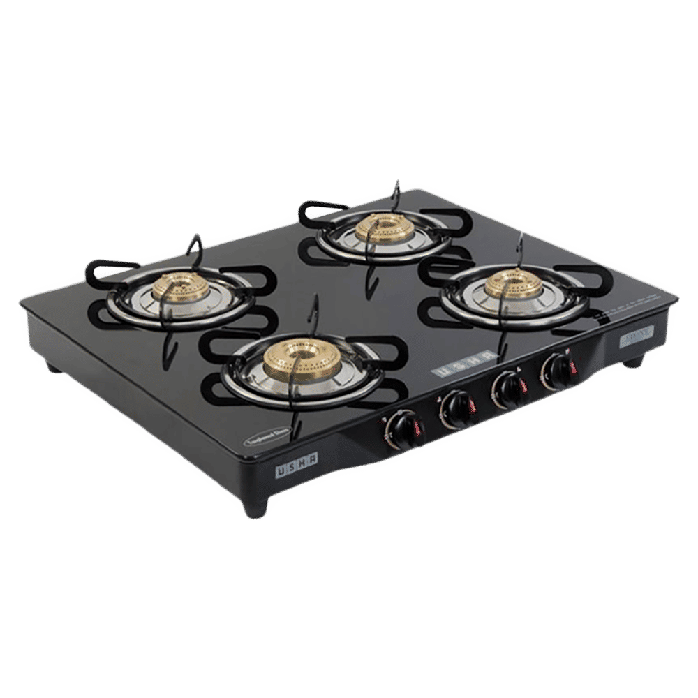 USHA Ebony GS4001 Toughened Glass Top 4 Burner Automatic Gas Stove (Slim Line Design, Black) USHA Ebony GS4001 Toughened Glass Top 4 Burner Automatic Gas Stove (Slim Line Design, Black)_8