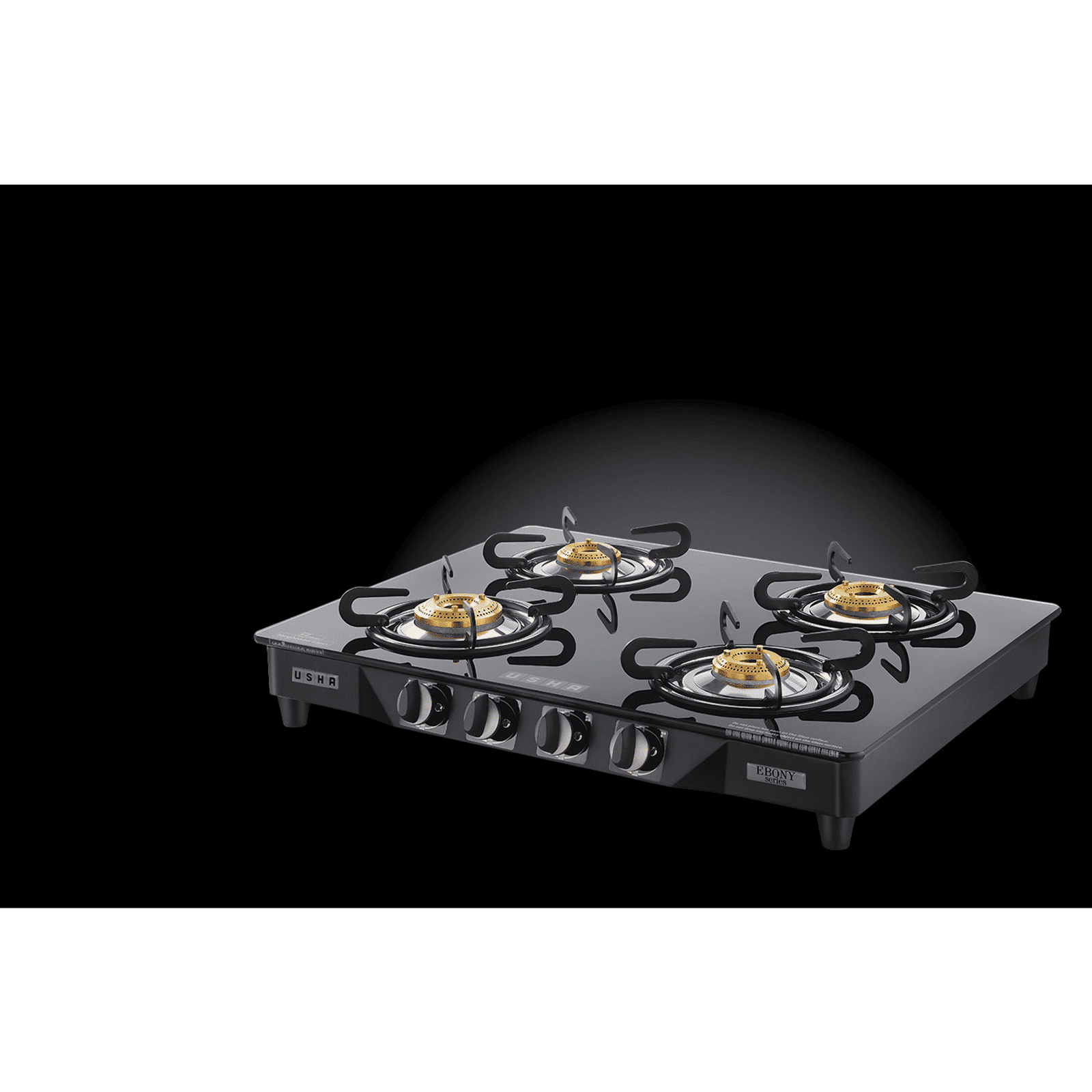 USHA Ebony GS4001 Toughened Glass Top 4 Burner Automatic Gas Stove (Slim Line Design, Black) USHA Ebony GS4001 Toughened Glass Top 4 Burner Automatic Gas Stove (Slim Line Design, Black)_10