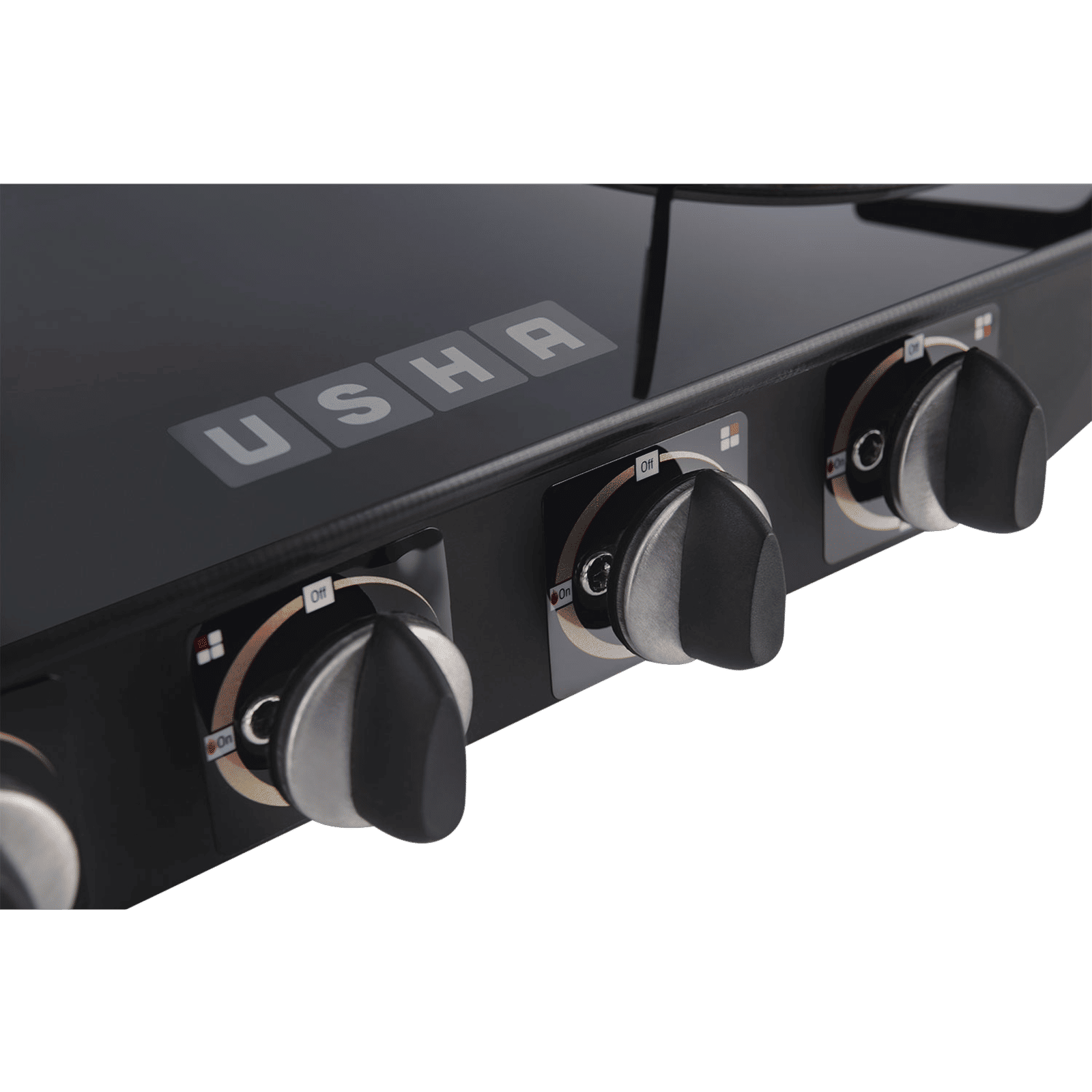 USHA Ebony GS4001 Toughened Glass Top 4 Burner Automatic Gas Stove (Slim Line Design, Black) USHA Ebony GS4001 Toughened Glass Top 4 Burner Automatic Gas Stove (Slim Line Design, Black)_4