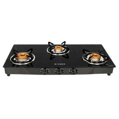 Faber Jumbo 3BB BK Toughened Glass Top 3 Burner Manual Gas Stove (Corrosion Resistance, Black)