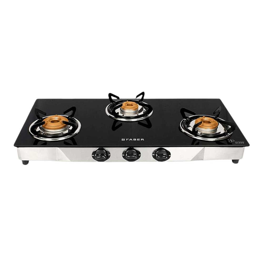 Faber Jumbo 3BB SS Toughened Glass Top 3 Burner Manual Gas Stove (Corrosion Resistance, Black)_1