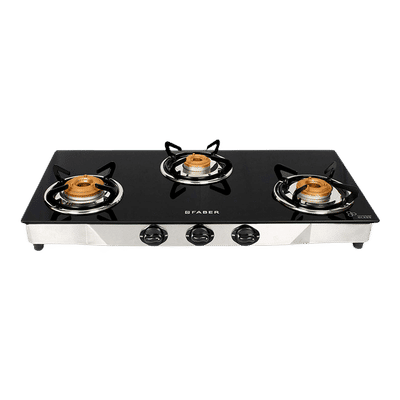 Faber Jumbo 3BB SS Toughened Glass Top 3 Burner Manual Gas Stove (Corrosion Resistance, Black)