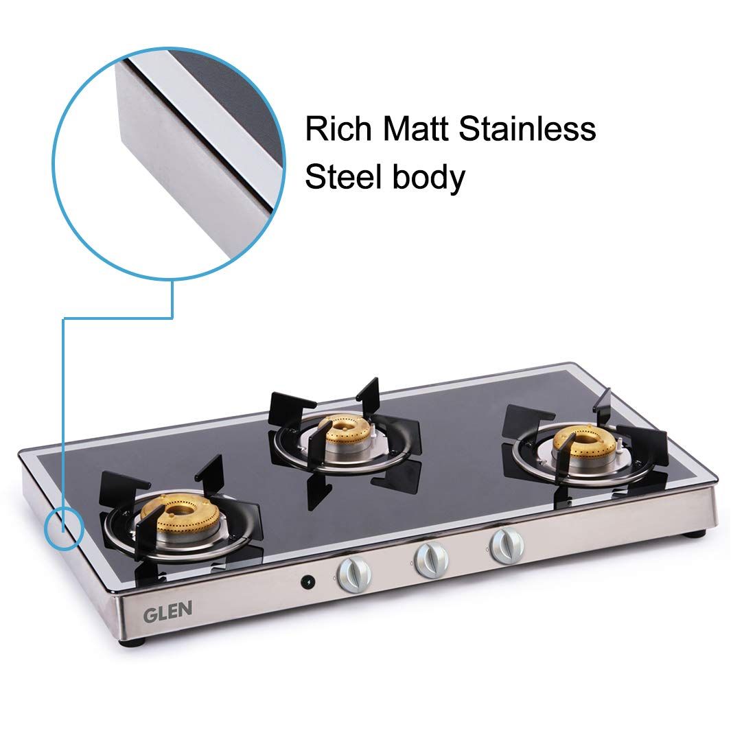 Glen 1038 GT FBM AI Toughened Glass Top 3 Burner Automatic Gas Stove (Scratch & Stain Resistant, Silver) Glen 1038 GT FBM AI Toughened Glass Top 3 Burner Automatic Gas Stove (Scratch & Stain Resistant, Silver)_7