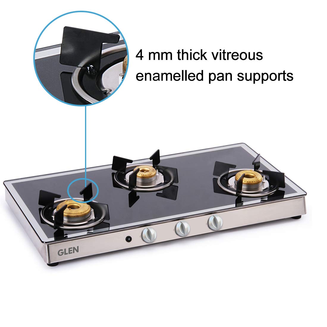 Glen 1038 GT FBM AI Toughened Glass Top 3 Burner Automatic Gas Stove (Scratch & Stain Resistant, Silver) Glen 1038 GT FBM AI Toughened Glass Top 3 Burner Automatic Gas Stove (Scratch & Stain Resistant, Silver)_8