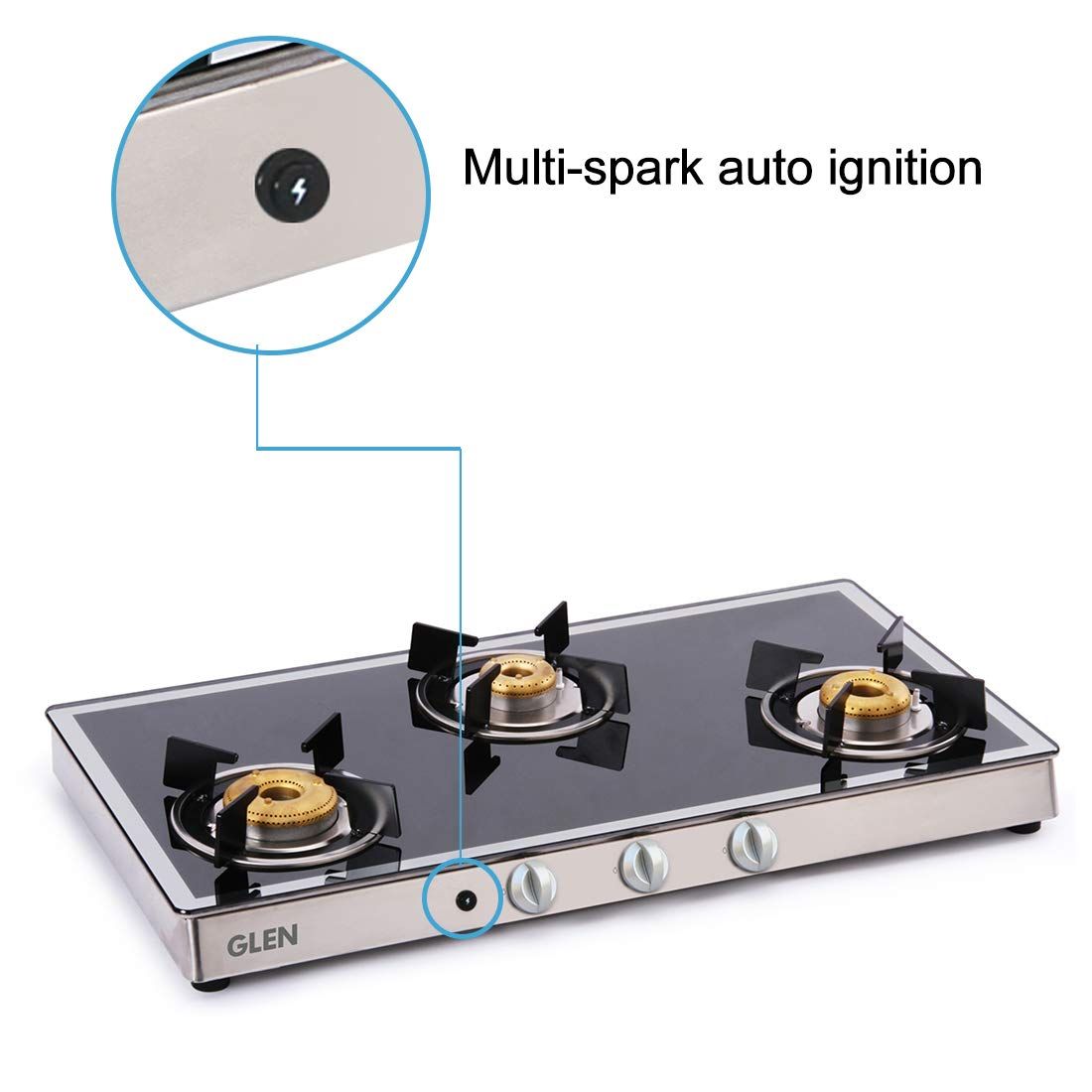 Glen 1038 GT FBM AI Toughened Glass Top 3 Burner Automatic Gas Stove (Scratch & Stain Resistant, Silver) Glen 1038 GT FBM AI Toughened Glass Top 3 Burner Automatic Gas Stove (Scratch & Stain Resistant, Silver)_10