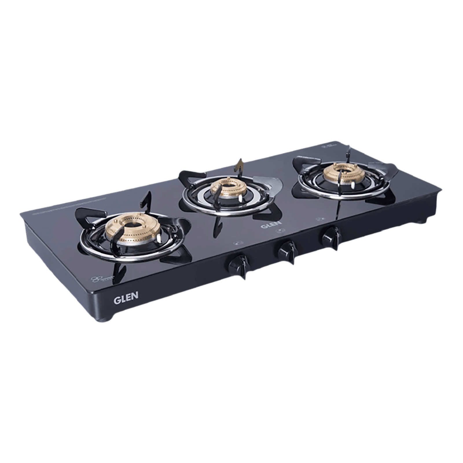Glen 1033 GT BB BL Toughened Glass Top 3 Burner Manual Gas Stove (Scratch & Stain Resistant, Black) Glen 1033 GT BB BL Toughened Glass Top 3 Burner Manual Gas Stove (Scratch & Stain Resistant, Black)_1