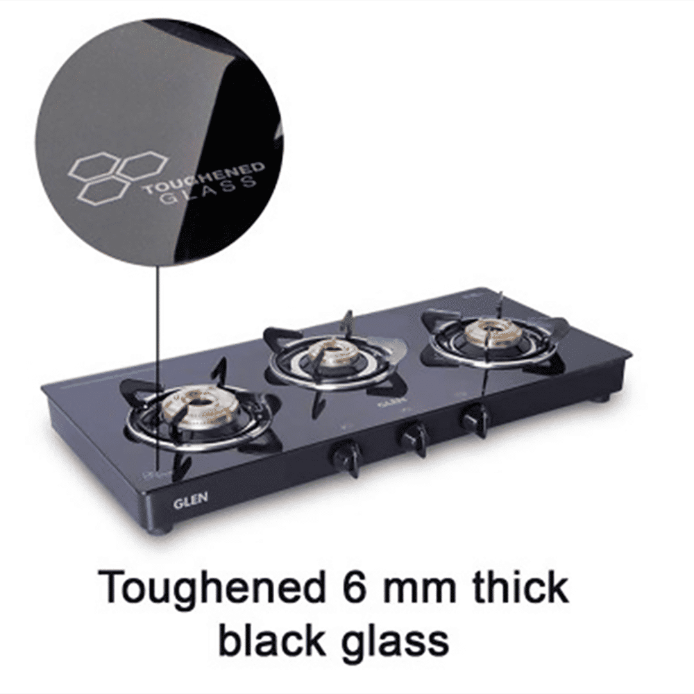 Glen 1033 GT BB BL Toughened Glass Top 3 Burner Manual Gas Stove (Scratch & Stain Resistant, Black) Glen 1033 GT BB BL Toughened Glass Top 3 Burner Manual Gas Stove (Scratch & Stain Resistant, Black)_4