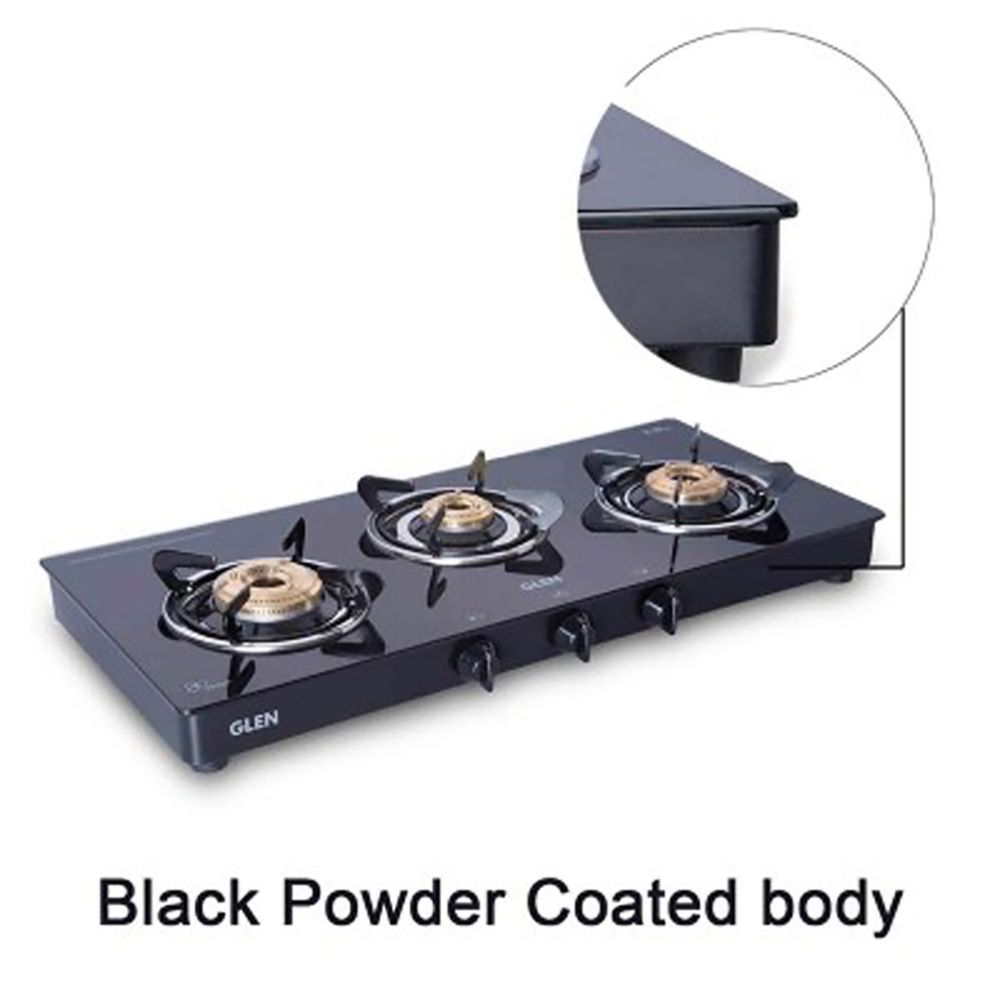 Glen 1033 GT BB BL Toughened Glass Top 3 Burner Manual Gas Stove (Scratch & Stain Resistant, Black) Glen 1033 GT BB BL Toughened Glass Top 3 Burner Manual Gas Stove (Scratch & Stain Resistant, Black)_5