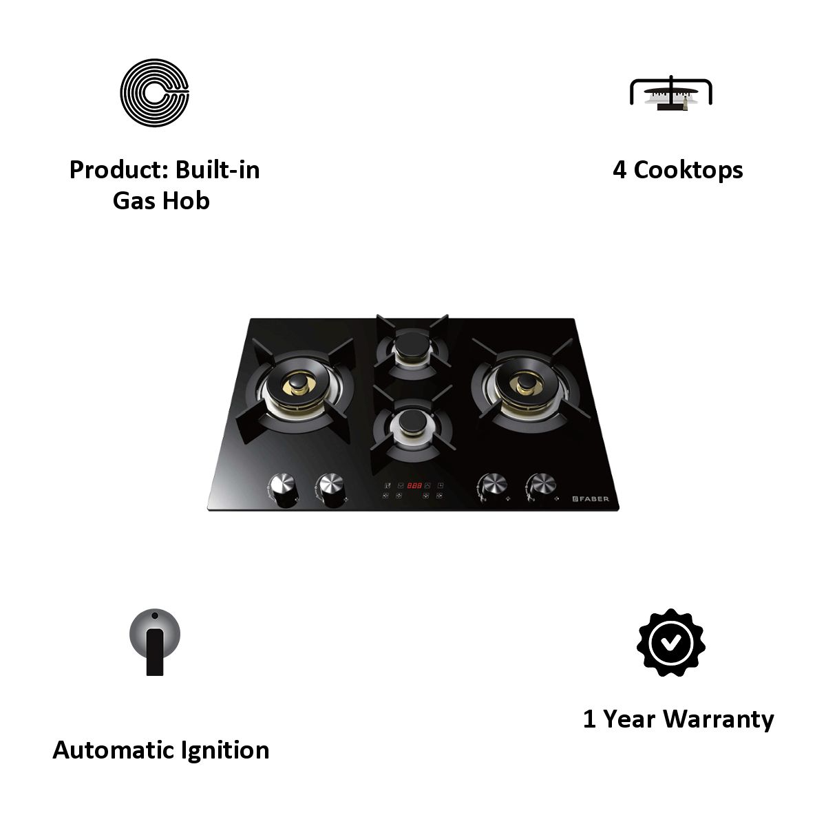 FABER Europa Toughened Glass Top 4 Burner Automatic Hob (Black)_3