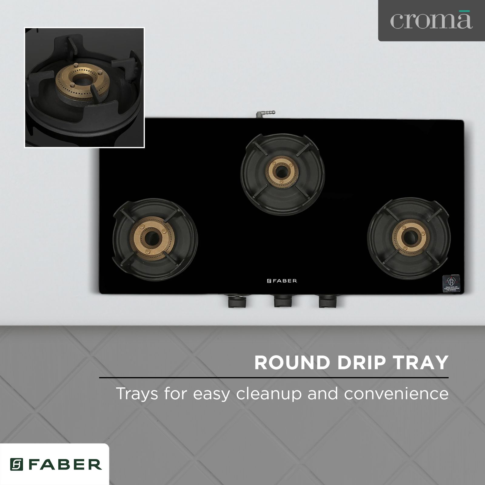 Faber Onyx 3BB BK CI Glass Top 3 Burner Manual Gas Stove (Scratch Resistance, Black) Faber Onyx 3BB BK CI Glass Top 3 Burner Manual Gas Stove (Scratch Resistance, Black)_16