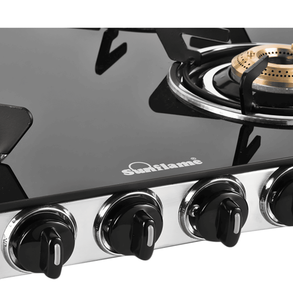 Sunflame CLASSIC 4B SS Toughened Glass Top 4 Burner Manual Gas Stove (Stainless Steel Drip Tray, Black)_5