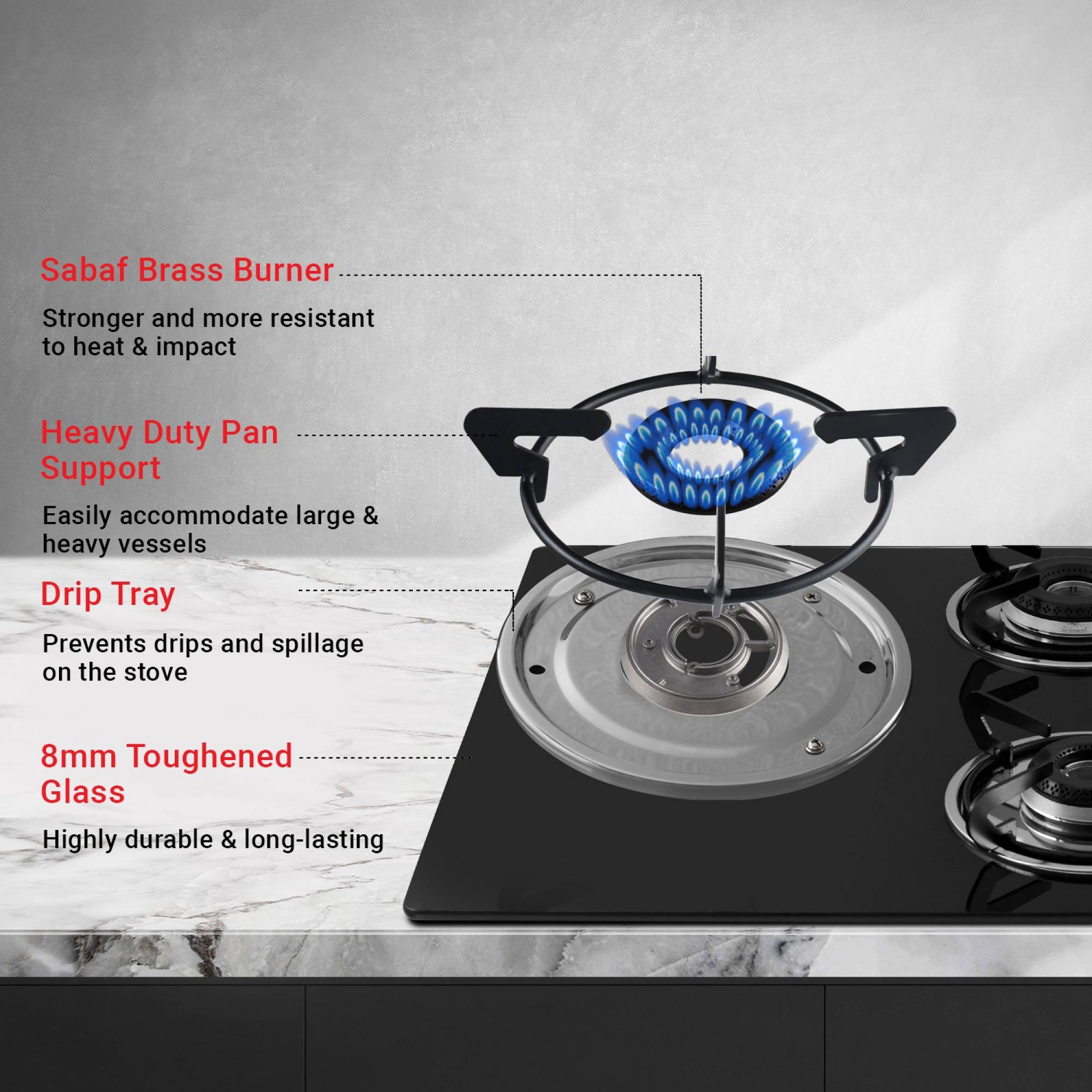 Sunflame Lotus Toughened Glass Top 4 Burner Automatic Hob (Heavy Duty Pan Support, Black) Sunflame Lotus Toughened Glass Top 4 Burner Automatic Hob (Heavy Duty Pan Support, Black)_7