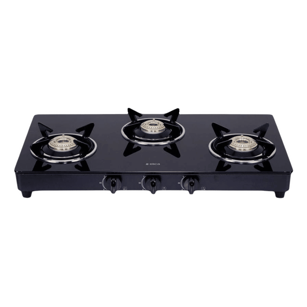 elica 703 CT VETRO BK OR SS Glass Top 3 Burner Manual Gas Stove (ISI Certified, Black)_1