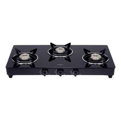elica 703 CT VETRO BK OR SS Glass Top 3 Burner Manual Gas Stove (ISI Certified, Black)