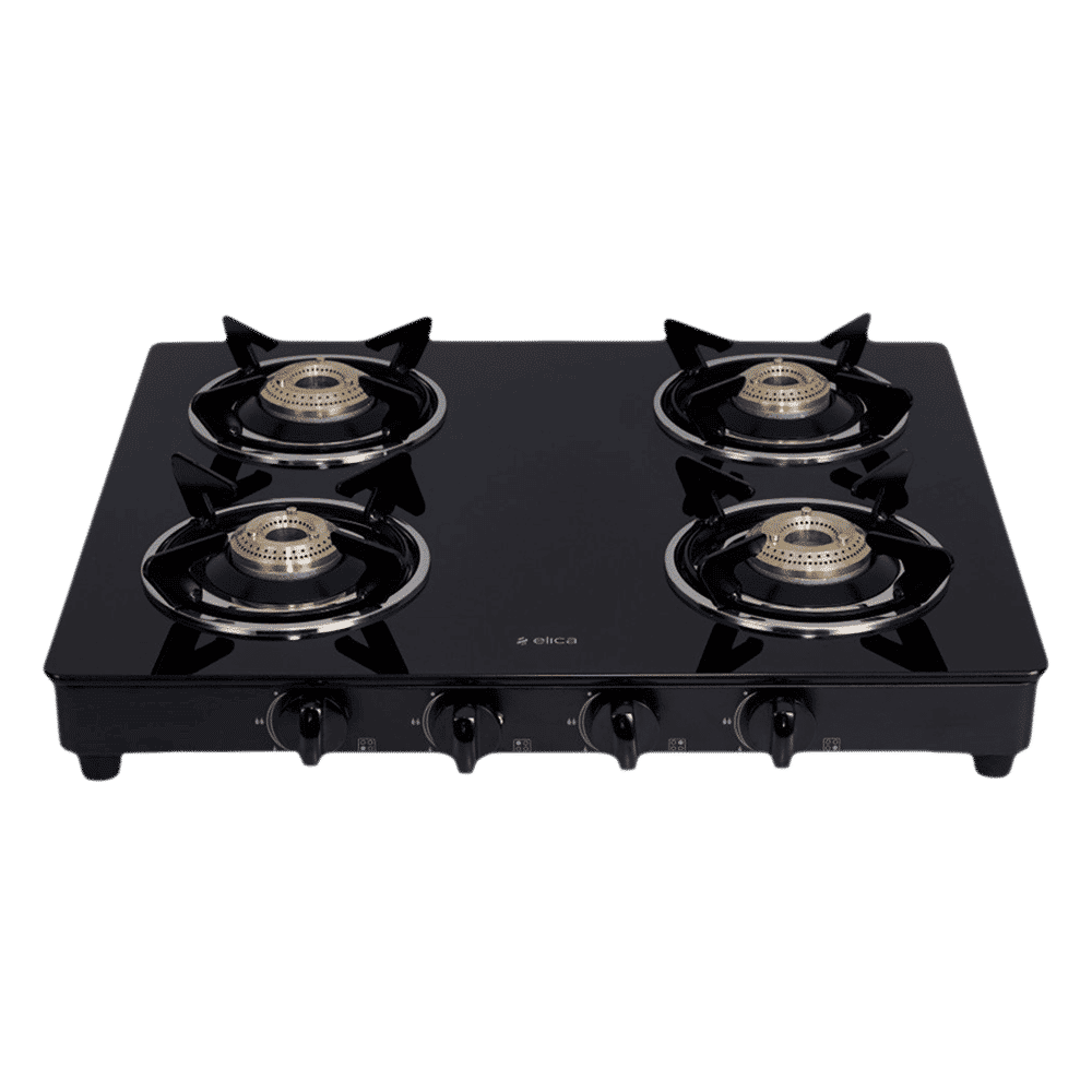 elica 594 CT VETRO BK Glass Top 4 Burner Manual Gas Stove (Round Euro Coated Grid, Black)_1
