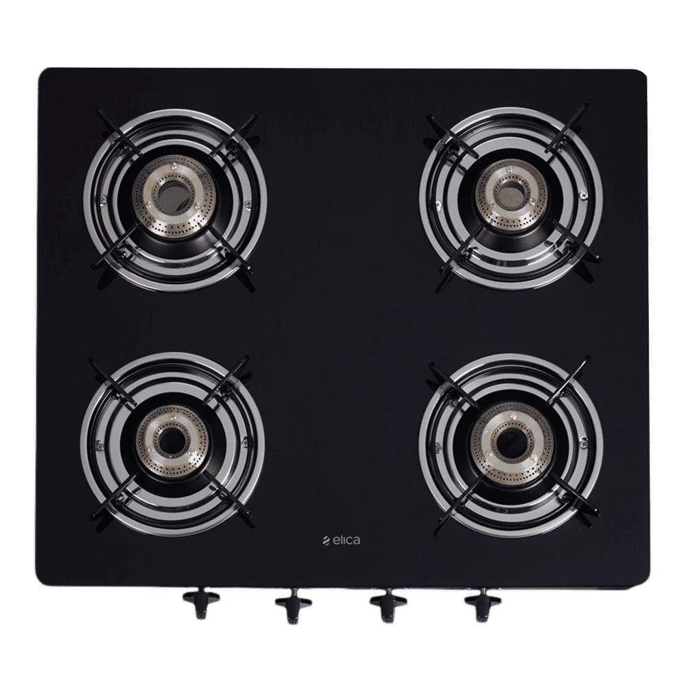 elica 594 CT VETRO BK Glass Top 4 Burner Manual Gas Stove (Round Euro Coated Grid, Black)_4