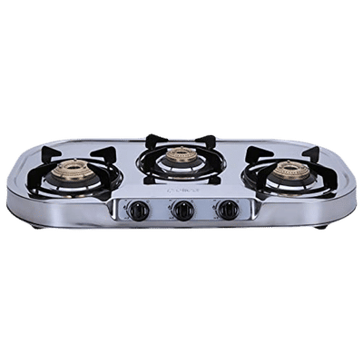 Elica INOX 753 SS 3 Burner Manual Gas Stove (Round Euro Coated Grid, Silver)