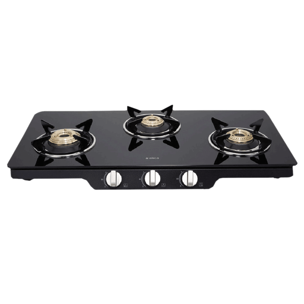 elica Patio ICT 773 DT SERIES Toughened Glass Top 3 Burner Manual Gas Stove (Rust Resistant, Black) elica Patio ICT 773 DT SERIES Toughened Glass Top 3 Burner Manual Gas Stove (Rust Resistant, Black)_1
