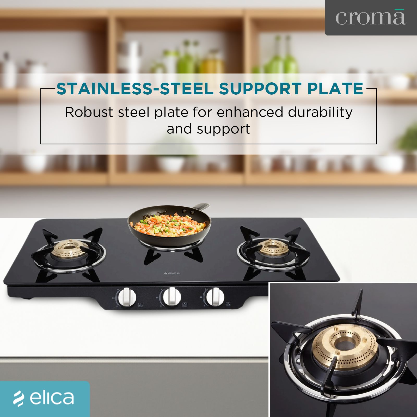 elica Patio ICT 773 DT SERIES Toughened Glass Top 3 Burner Manual Gas Stove (Rust Resistant, Black) elica Patio ICT 773 DT SERIES Toughened Glass Top 3 Burner Manual Gas Stove (Rust Resistant, Black)_10