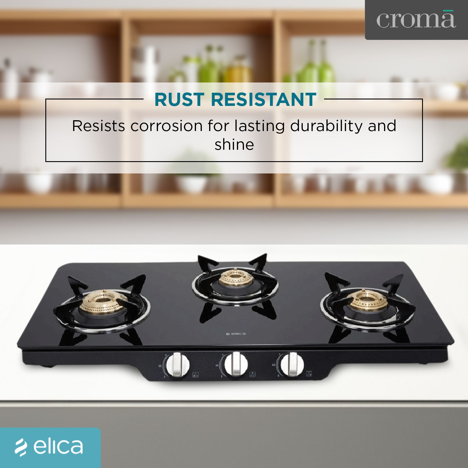 elica Patio ICT 773 DT SERIES Toughened Glass Top 3 Burner Manual Gas Stove (Rust Resistant, Black) elica Patio ICT 773 DT SERIES Toughened Glass Top 3 Burner Manual Gas Stove (Rust Resistant, Black)_11