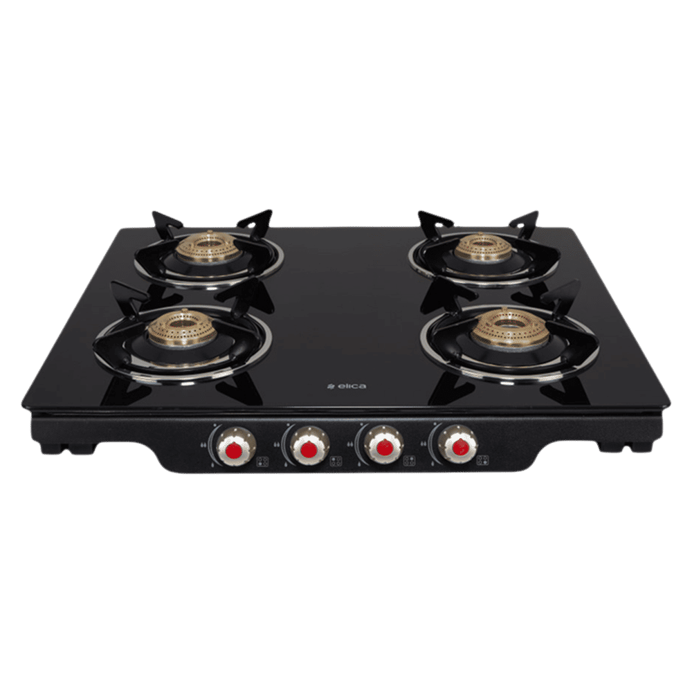 Elica Patio ICT DT 460 BLK S Glass Top 4 Burner Manual Gas Stove (Rotational On Device Control, Black) Elica Patio ICT DT 460 BLK S Glass Top 4 Burner Manual Gas Stove (Rotational On Device Control, Black)_1