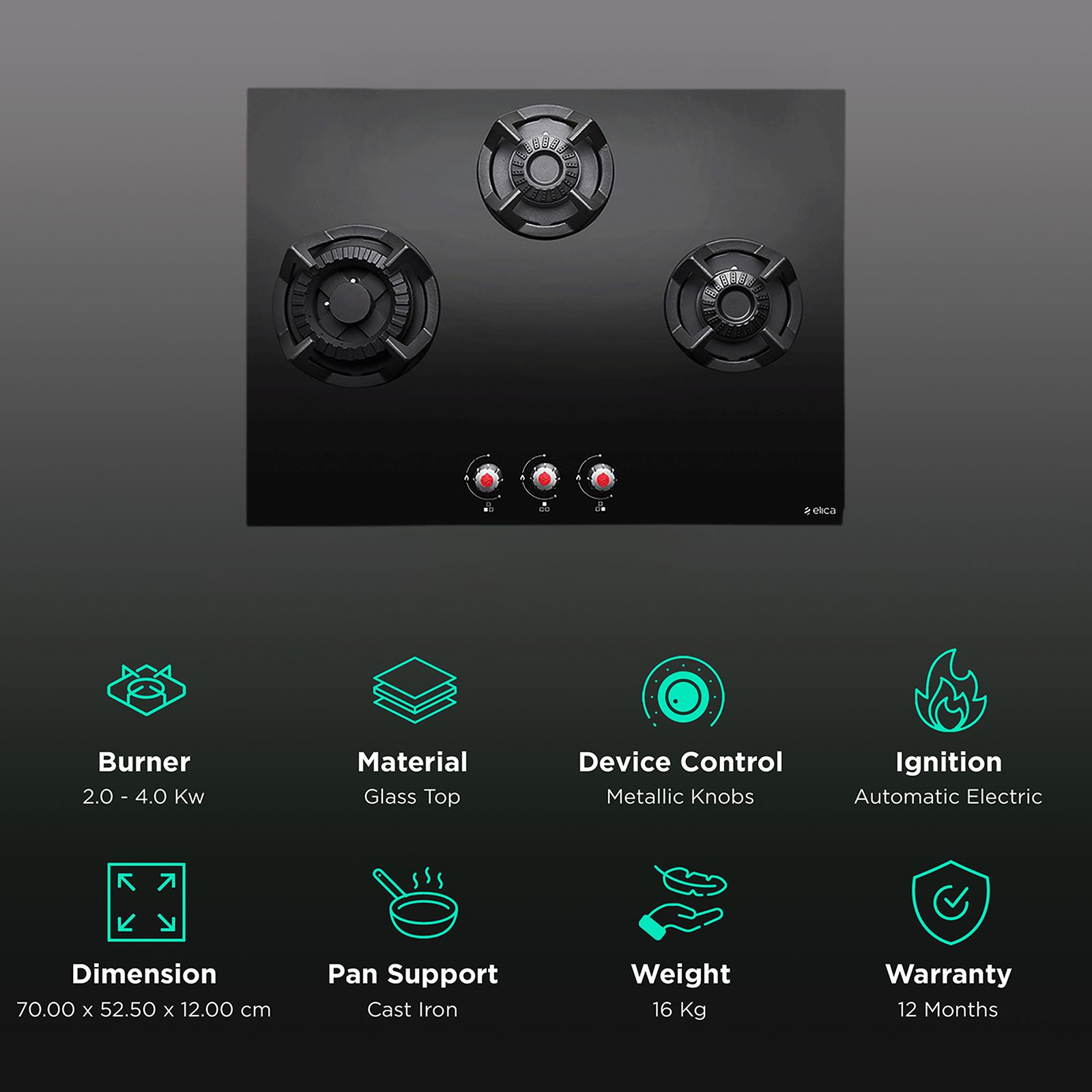 Elica CLASSIC MFC 3B 70 SWIRL N Glass Top 3 Burner Automatic Electric Hob (Multi Flame Control, Black) Elica CLASSIC MFC 3B 70 SWIRL N Glass Top 3 Burner Automatic Electric Hob (Multi Flame Control, Black)_3