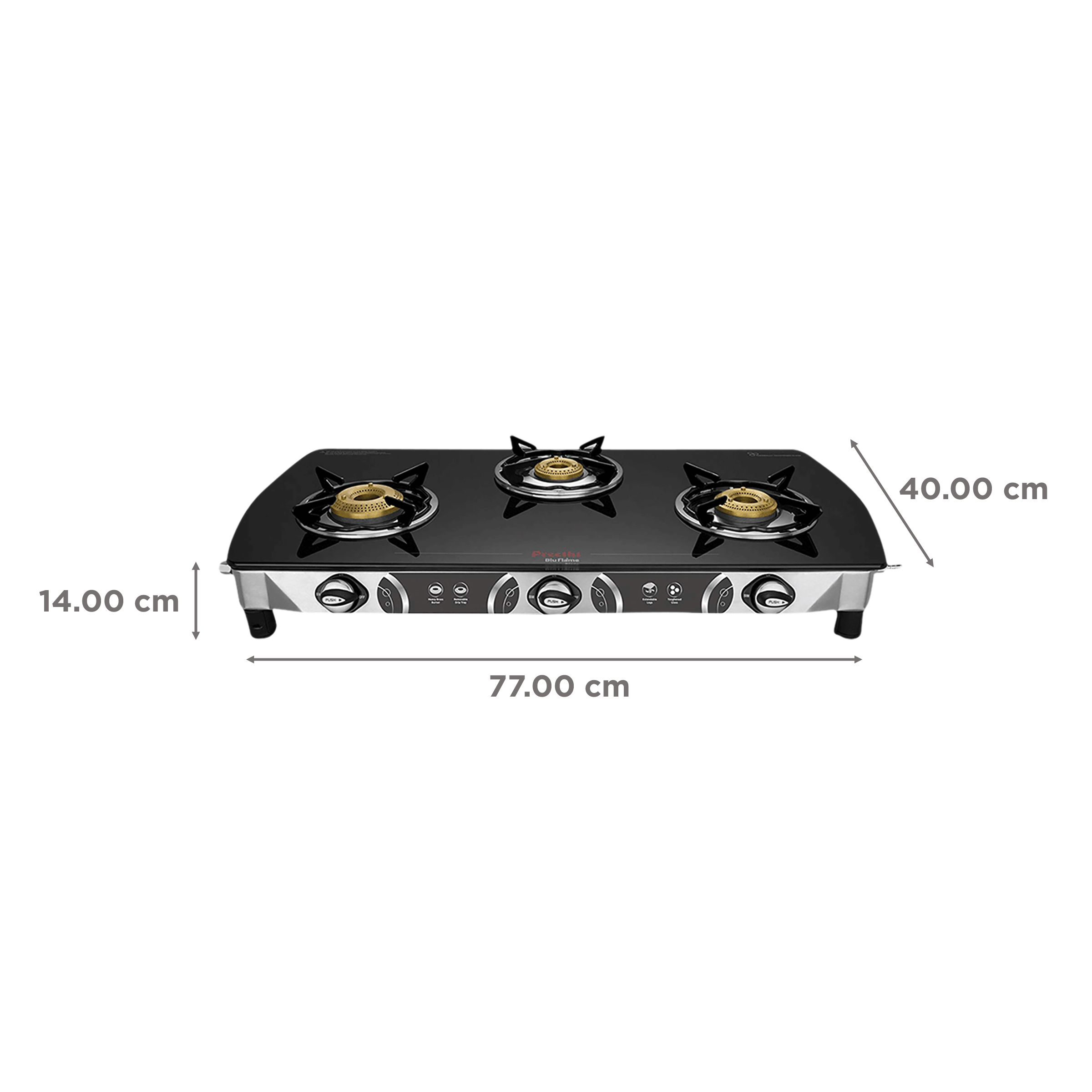 Preethi Blue Flame Blaze Toughened Glass Top 3 Burner Manual Gas Stove (Lighter Holder, Black)_2