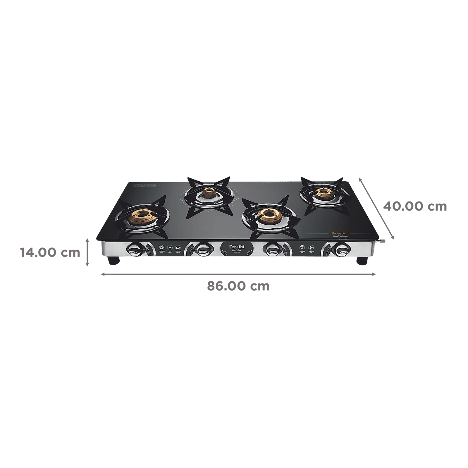 Preethi Blue Flame Jumbo Max Toughened Glass Top 4 Burner Manual Gas Stove (Lighter Holder, Black)_2