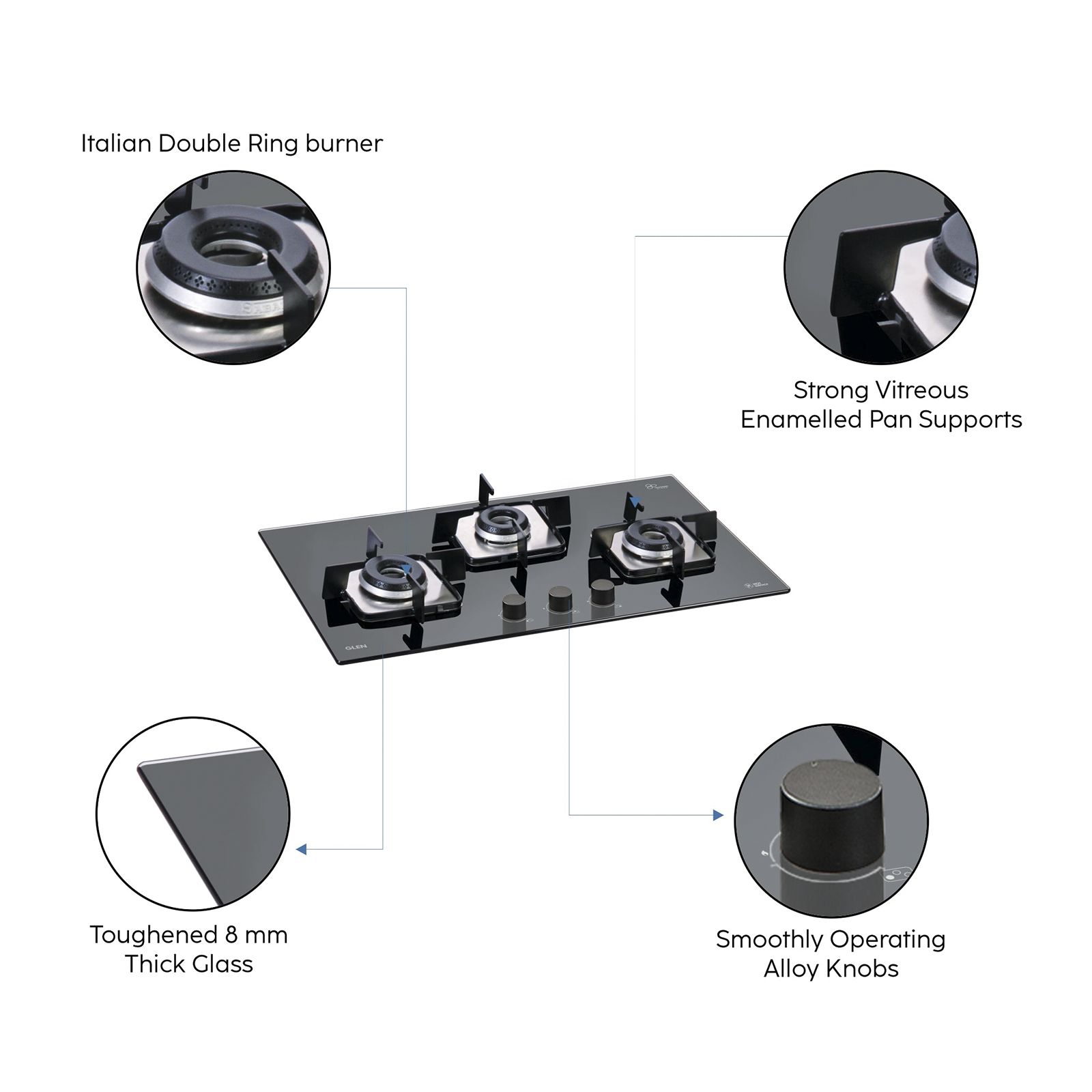 Glen 1073 SQ IN Toughened Glass Top 3 Burner Automatic Electric Hob (Sturdy Pan Support, Black) Glen 1073 SQ IN Toughened Glass Top 3 Burner Automatic Electric Hob (Sturdy Pan Support, Black)_7