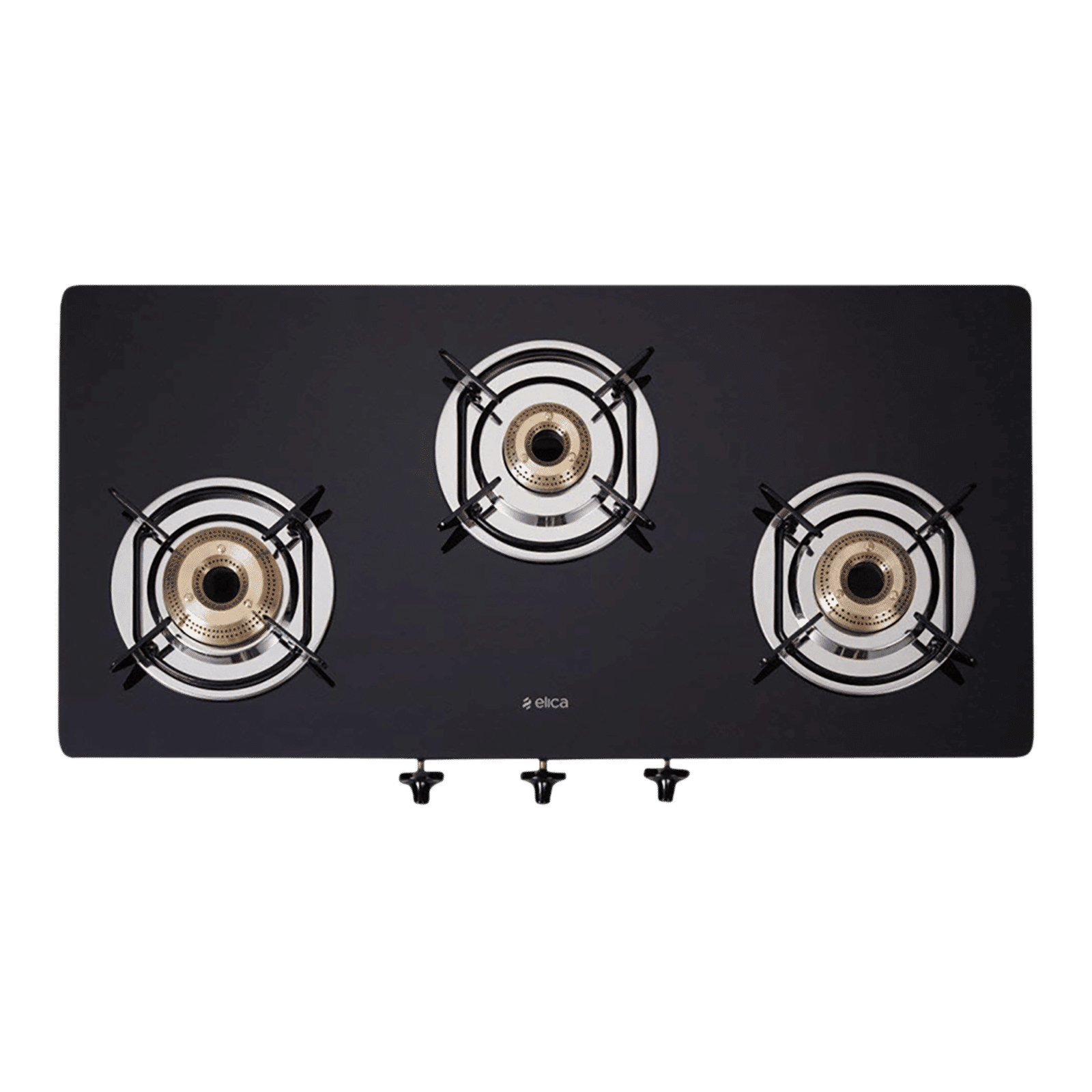 elica 773 CT DT VETRO Toughened Glass Top 3 Burner Automatic Gas Stove (Round Euro Coated Grid, Black)_4