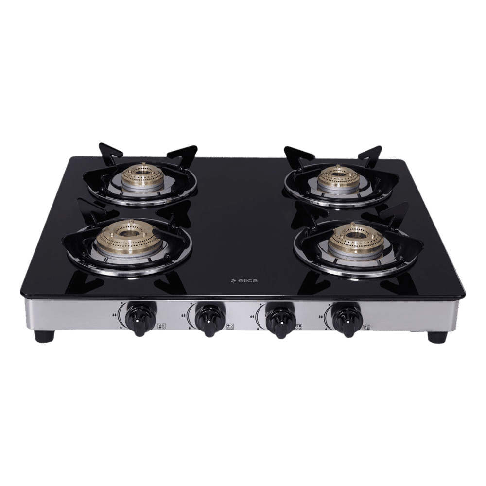 Elica 594 CT DT VETRO 1J Toughened Glass Top 4 Burner Manual Gas Stove (Round Euro Coated Grid, Black) Elica 594 CT DT VETRO 1J Toughened Glass Top 4 Burner Manual Gas Stove (Round Euro Coated Grid, Black)_1