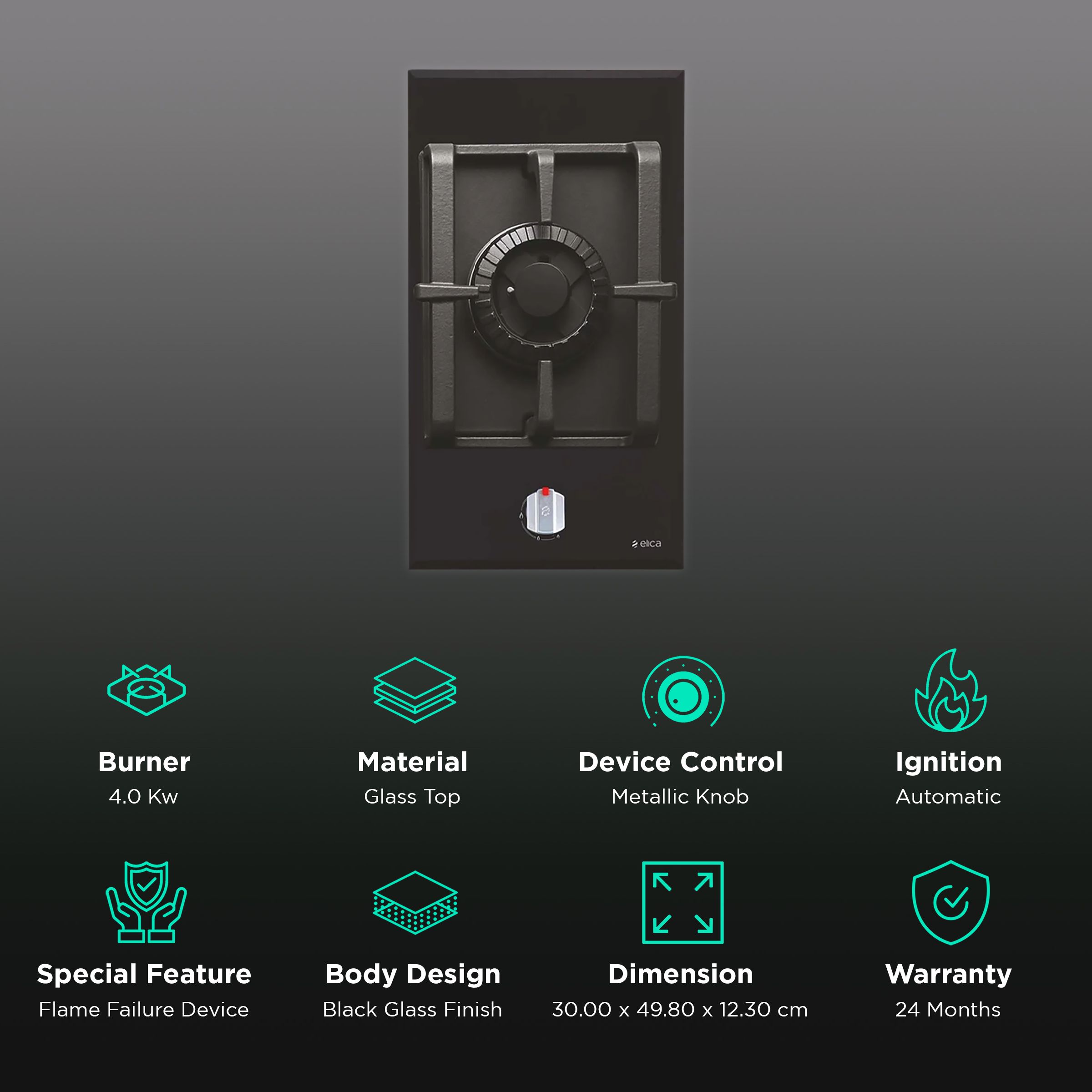 Elica PRO MFC 1B 30 FFD Glass Top 1 Burner Automatic Electric Hob (Metallic Knob, Black) Elica PRO MFC 1B 30 FFD Glass Top 1 Burner Automatic Electric Hob (Metallic Knob, Black)_3