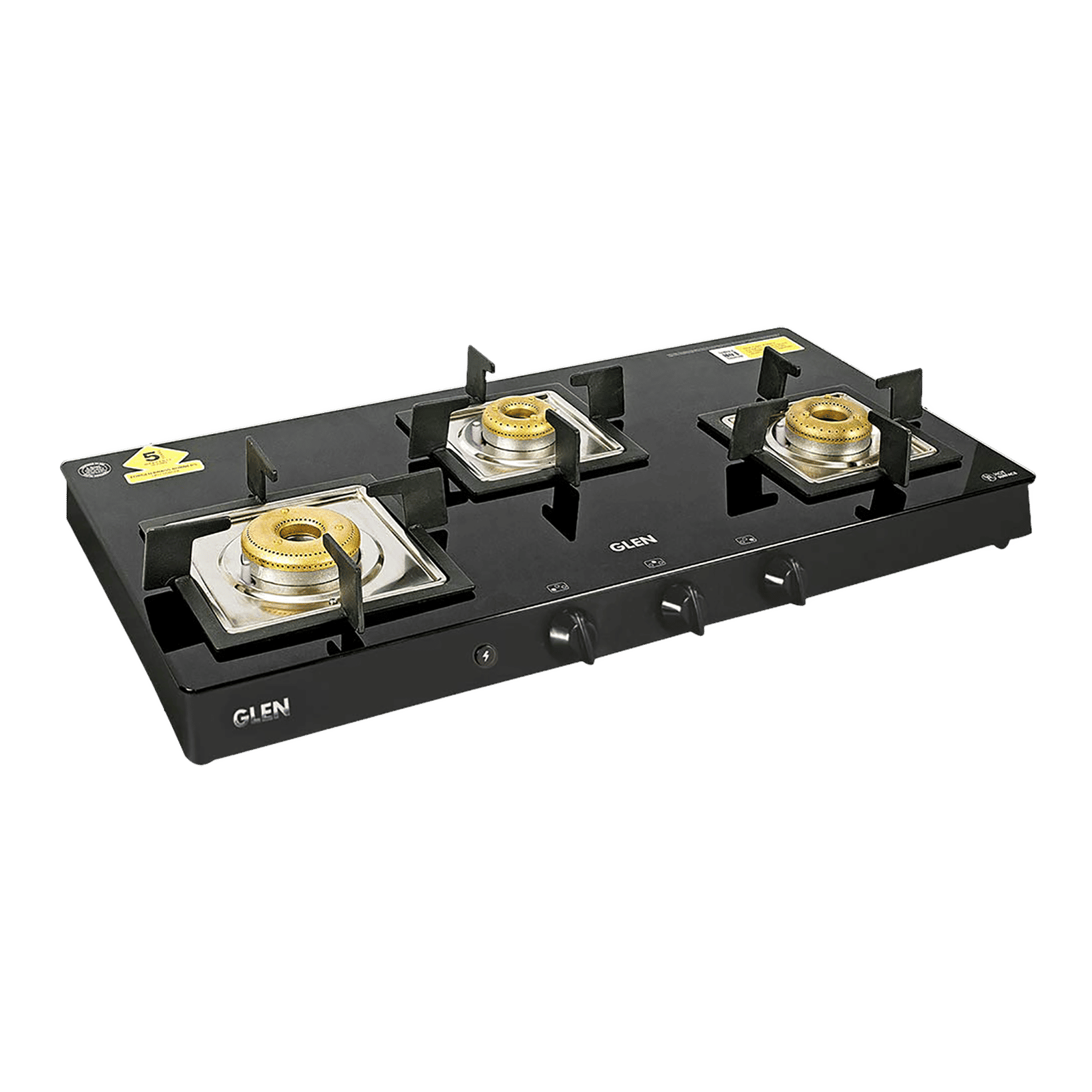 Glen 1038 SQ BL FB AI Toughened Glass Top 3 Burner Automatic Gas Stove (Scratch & Stain Resistant, Black)_1