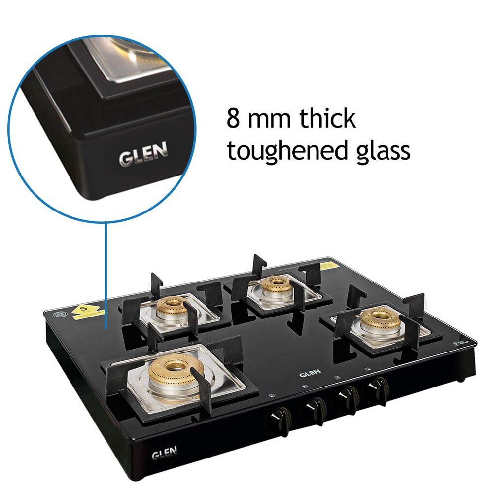 Glen 1048 GT SQ BL FB Toughened Glass Top 4 Burner Manual Gas Stove (360 Degree Revolving Nozzle, Black) Glen 1048 GT SQ BL FB Toughened Glass Top 4 Burner Manual Gas Stove (360 Degree Revolving Nozzle, Black)_5