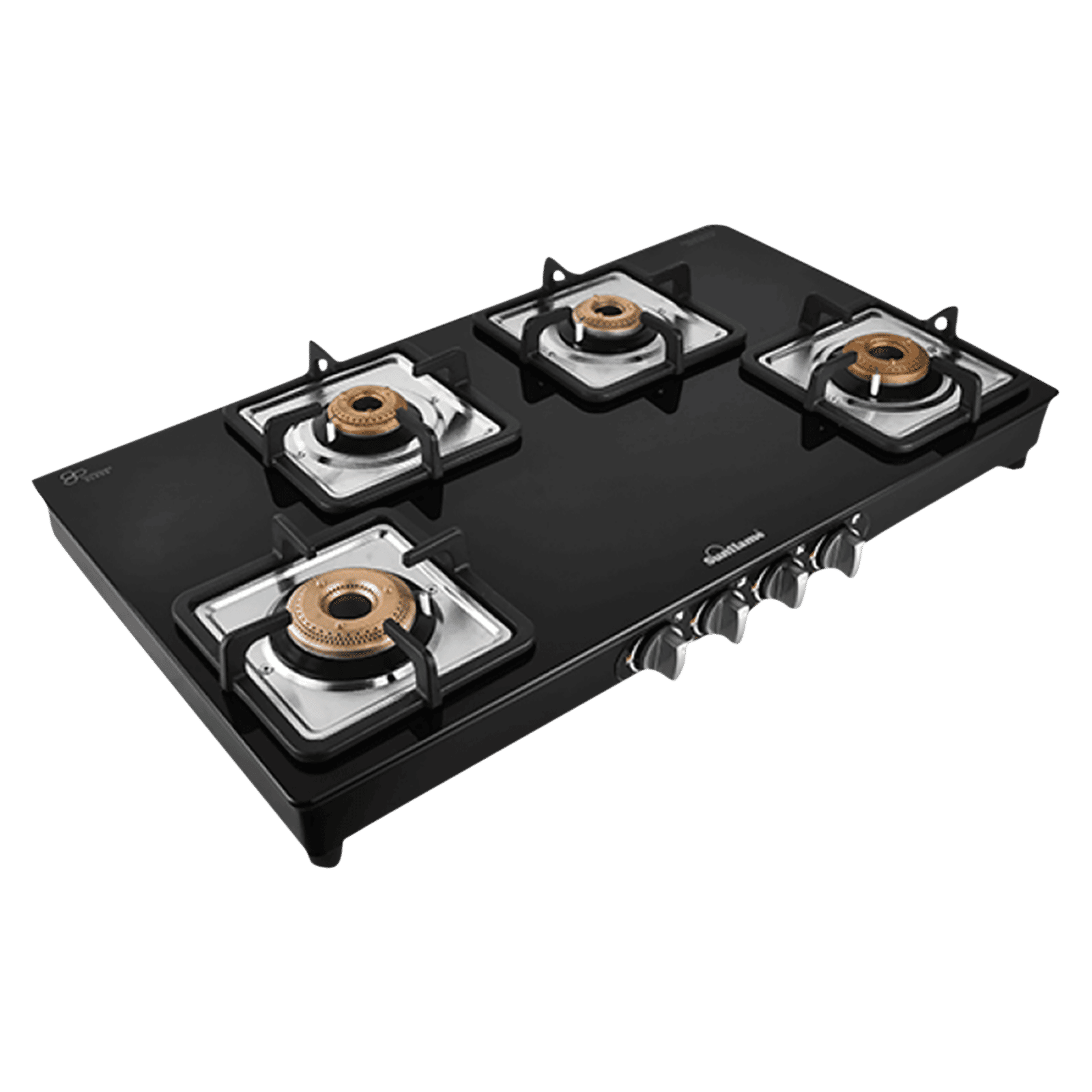 Sunflame GT 4B AURA Toughened Glass Top 4 Burner Manual Gas Stove (Cast Iron Pan Support, Black)_1