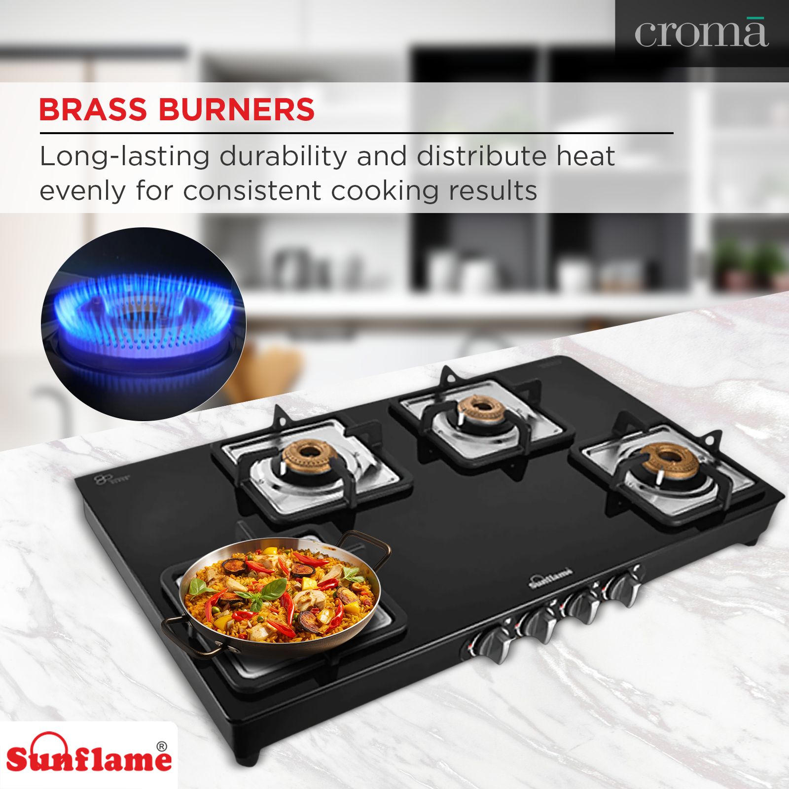 Sunflame GT 4B AURA Toughened Glass Top 4 Burner Manual Gas Stove (Cast Iron Pan Support, Black)_10